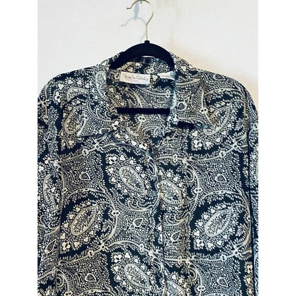 DVF Diane Von Furstenberg Top Womens 1X 2X Paisley Button Up Long Sleeve Boho - Picture 2 of 6